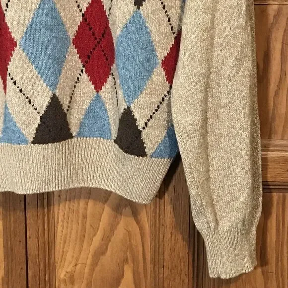 Vtg. Robert Scott Ltd. Tan Argyle Sweater Womens L Silk Wool Blend Mock Neck LS - Picture 4 of 8